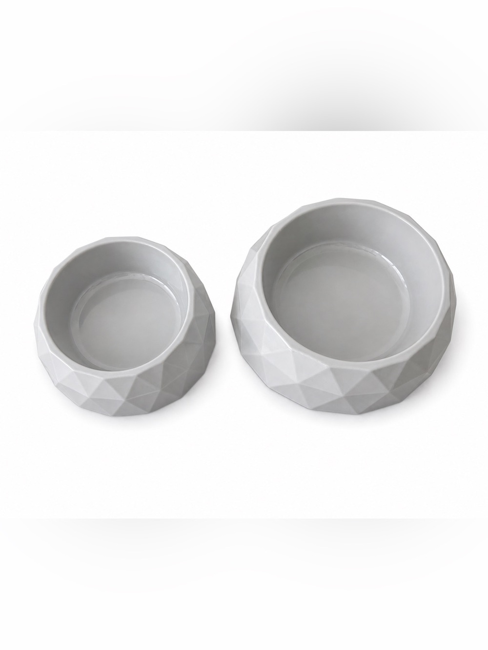 Set of 2, Gray Modern Geo Textured Pet Dog Cat Bowls Food Water